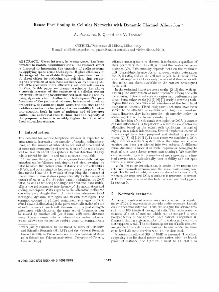 Dynamic Channel Allocation in Cellular Networks | PDF | Broadcast ...