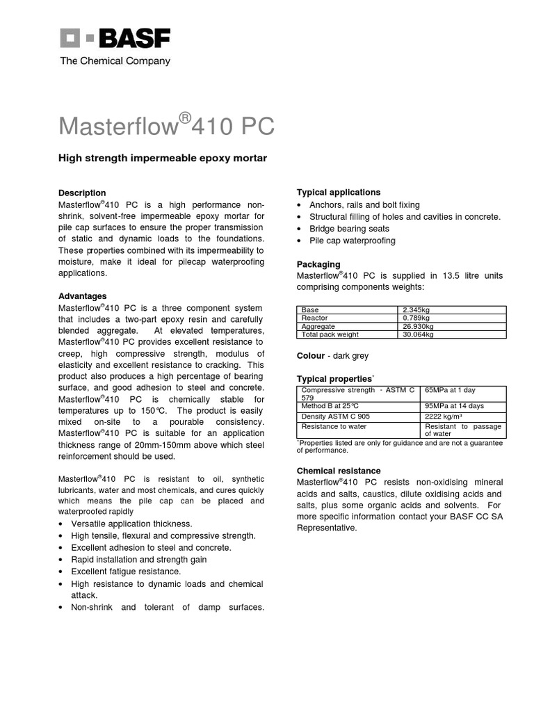 Masterflow 410 PC | PDF | Epoxy | Concrete