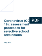 Coronavirus (COVID-19) : Assessment Processes For Selective School Admissions