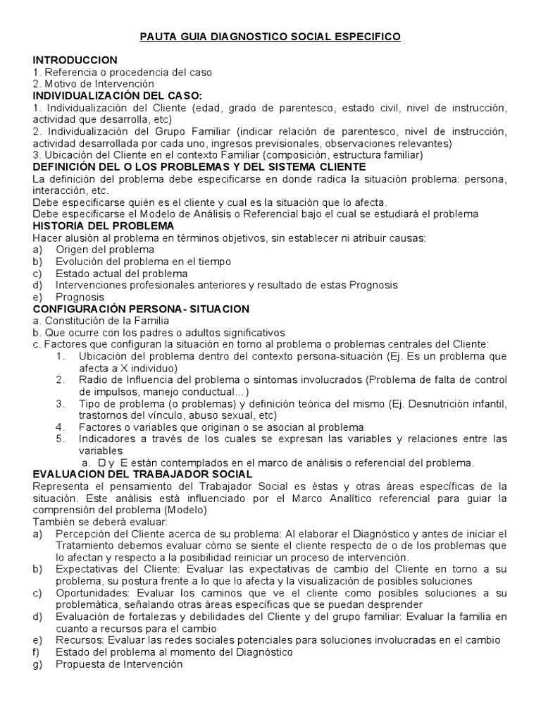 Guía para Diagnóstico Social Específico | PDF | Trabajo Social ...