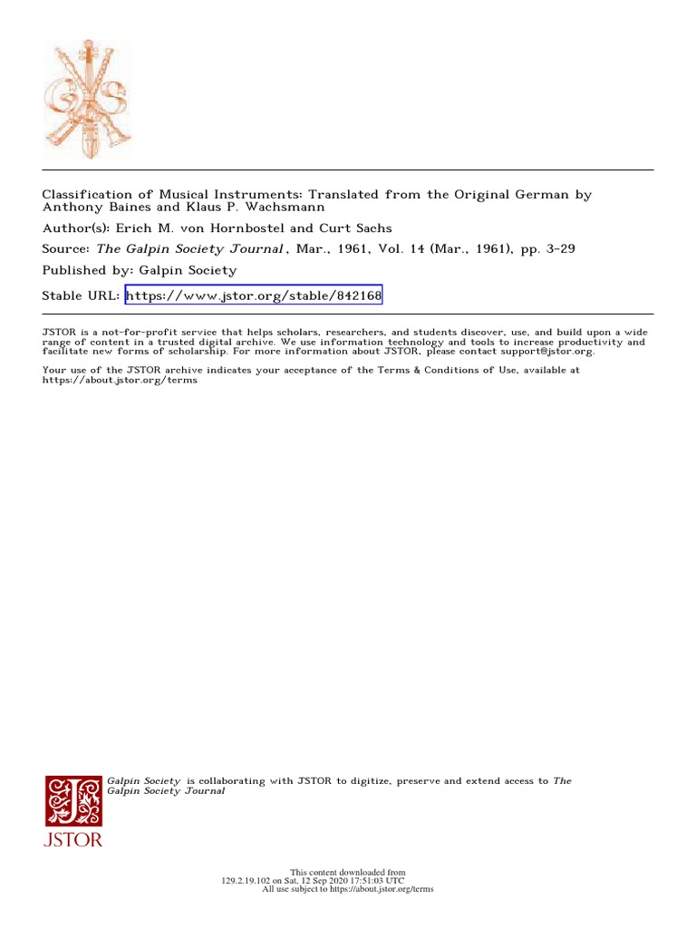 Classification of Musical Instruments Translating the Seminal Work of