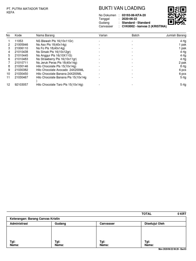 PT Putra Matador Timor Loading Document | PDF