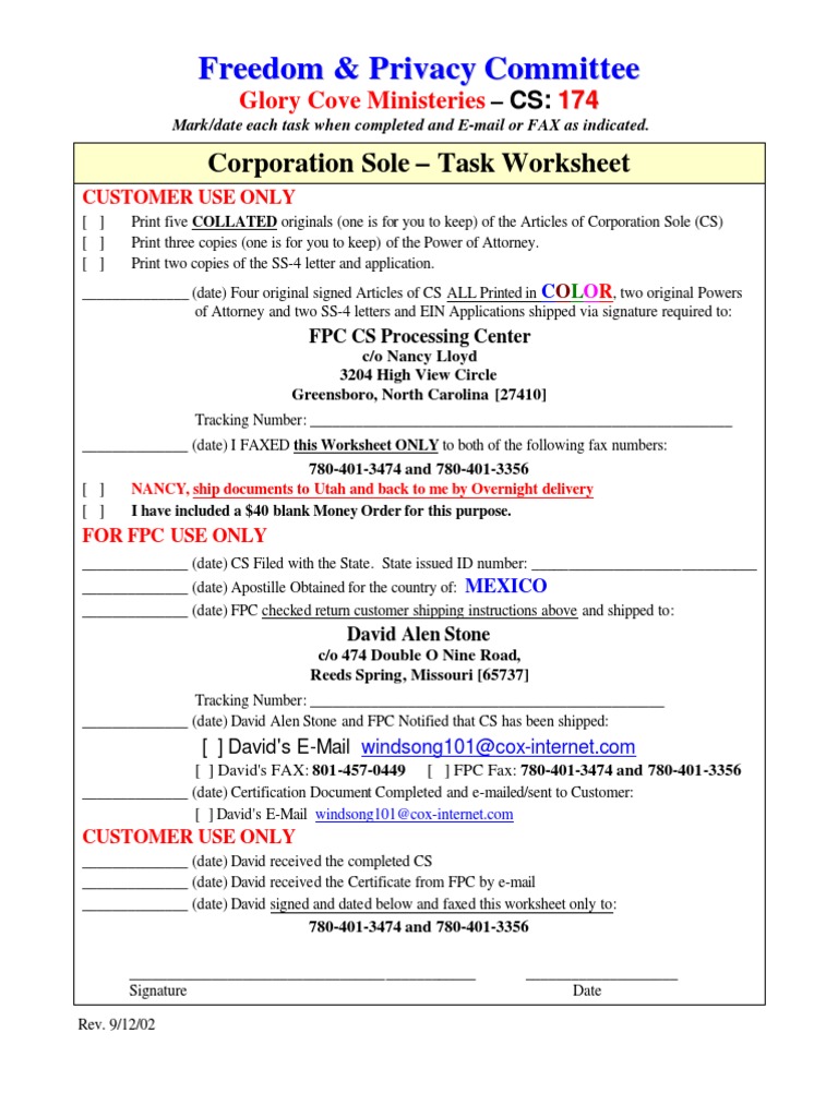 Corporation Sole Task Worksheet | PDF | Computing | Government Information