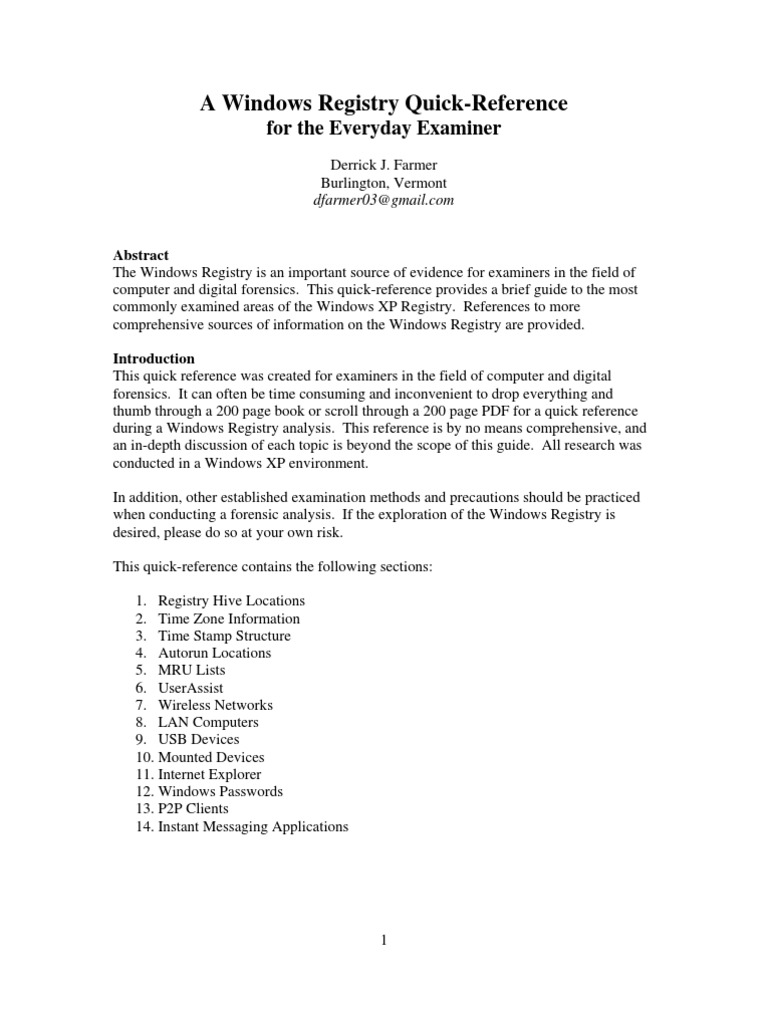 A Windows Registry Quick Reference PDF Windows Registry