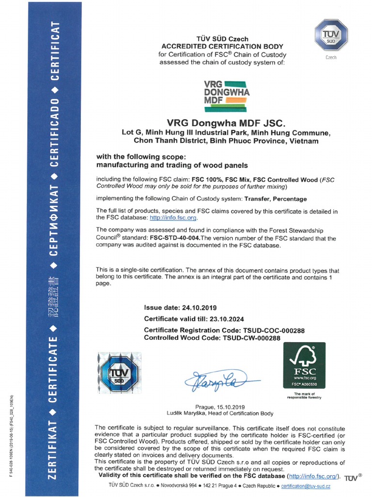 FSC Certificate - Oct - 2019 PDF | PDF