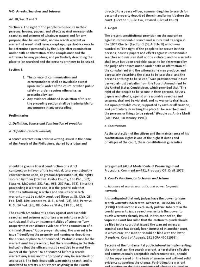 Rights Against Unreasonable Searches | PDF | Search And Seizure ...