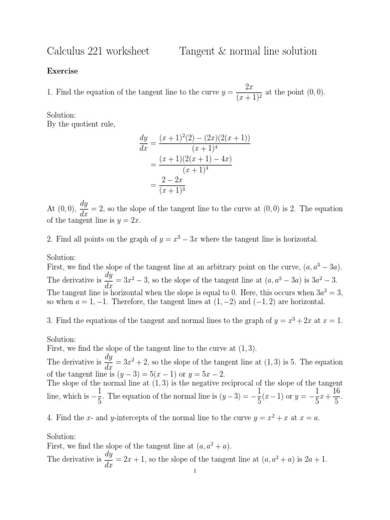 Tangent Line And Normal Line Tangent Slope