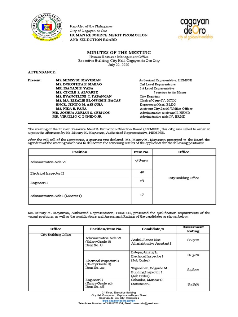 Minutes of The Meeting: Human Resource Merit Promotion and Selection ...
