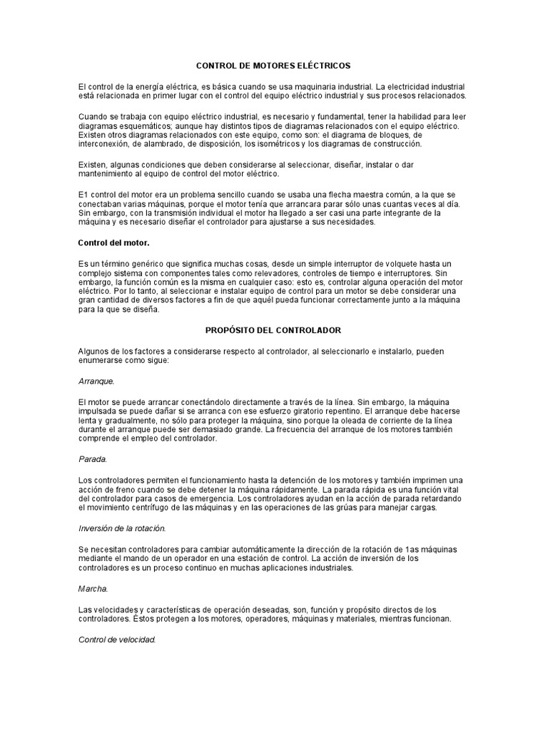 Control de Motores Eléctricos Industriales | PDF | Corriente eléctrica ...