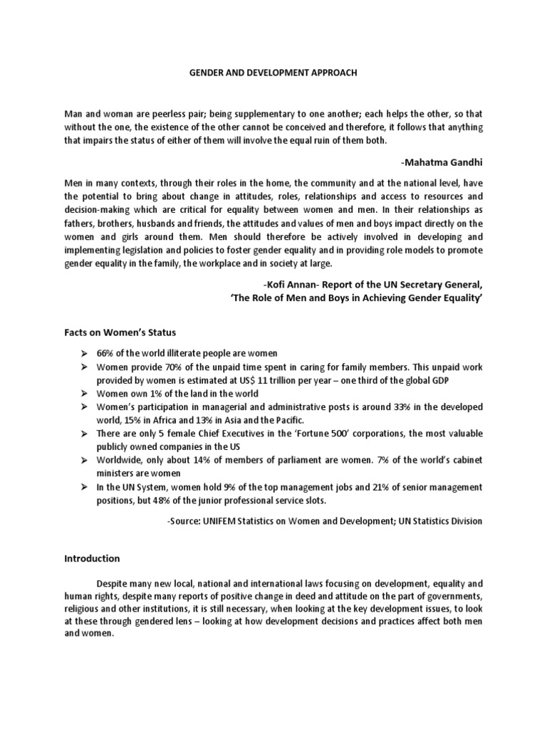 Mahatma Gandhi: Gender and Development Approach | PDF | Gender And ...