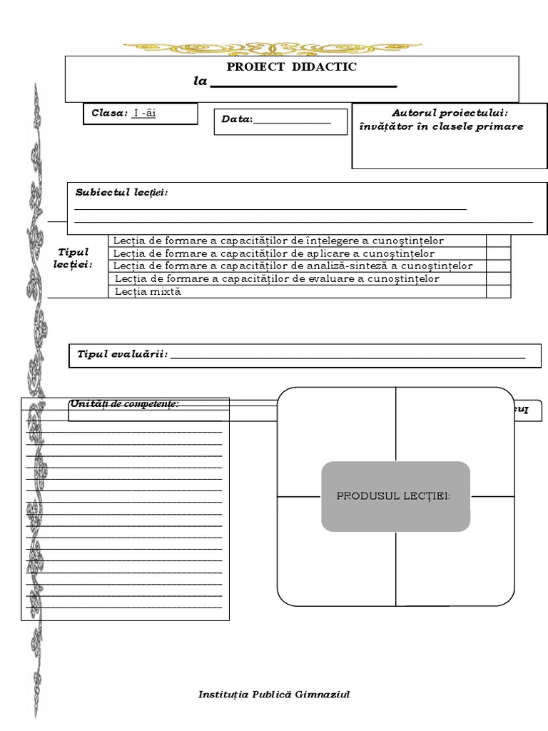 Proiect Didactic Model Gimnaziu | PDF