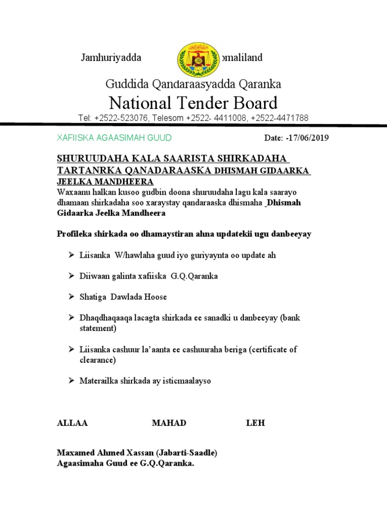 National Tender Board Guddida Qandaraasyadda Qaranka PDF