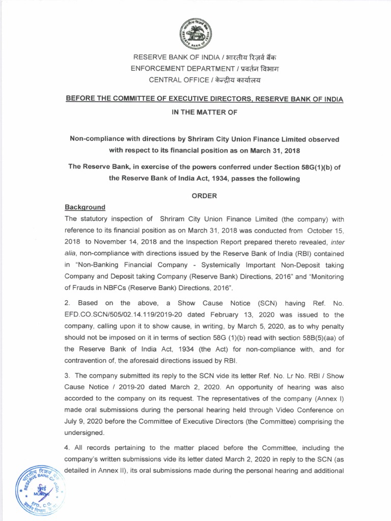 Draft Speaking Order Shriram | PDF | Reserve Bank Of India | Insurance