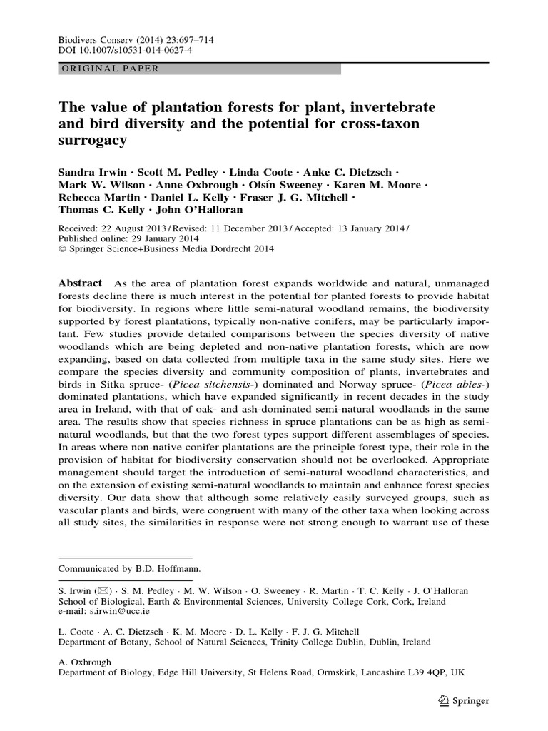 The Value of Plantation Forests For Plan | PDF | Forests | Akaike ...