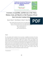 Awareness, Acceptability, and Relevance of The Vision, Mission, Goals, and Objectives of The Programs of Naval State University Graduate School
