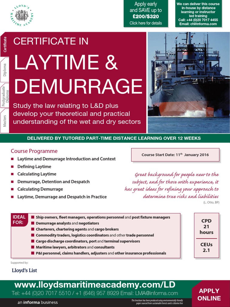 Laytime and Demurrage Course Overview | PDF | Cargo | Value Added Tax
