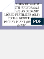 "Utilization of Water Hyacinth (Eichornnia Liquid Fertilizer (Olf) To The Growth of Pechay Plant (Brassica