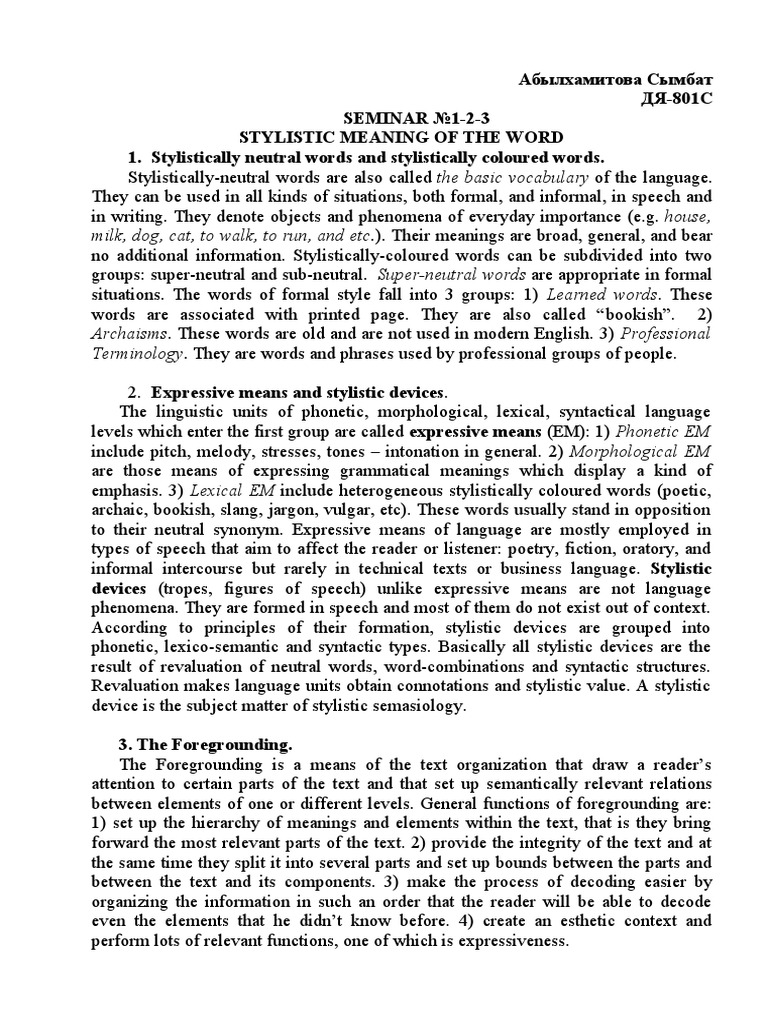 Stylistic Analysis of Language Use | PDF | Speech | Word