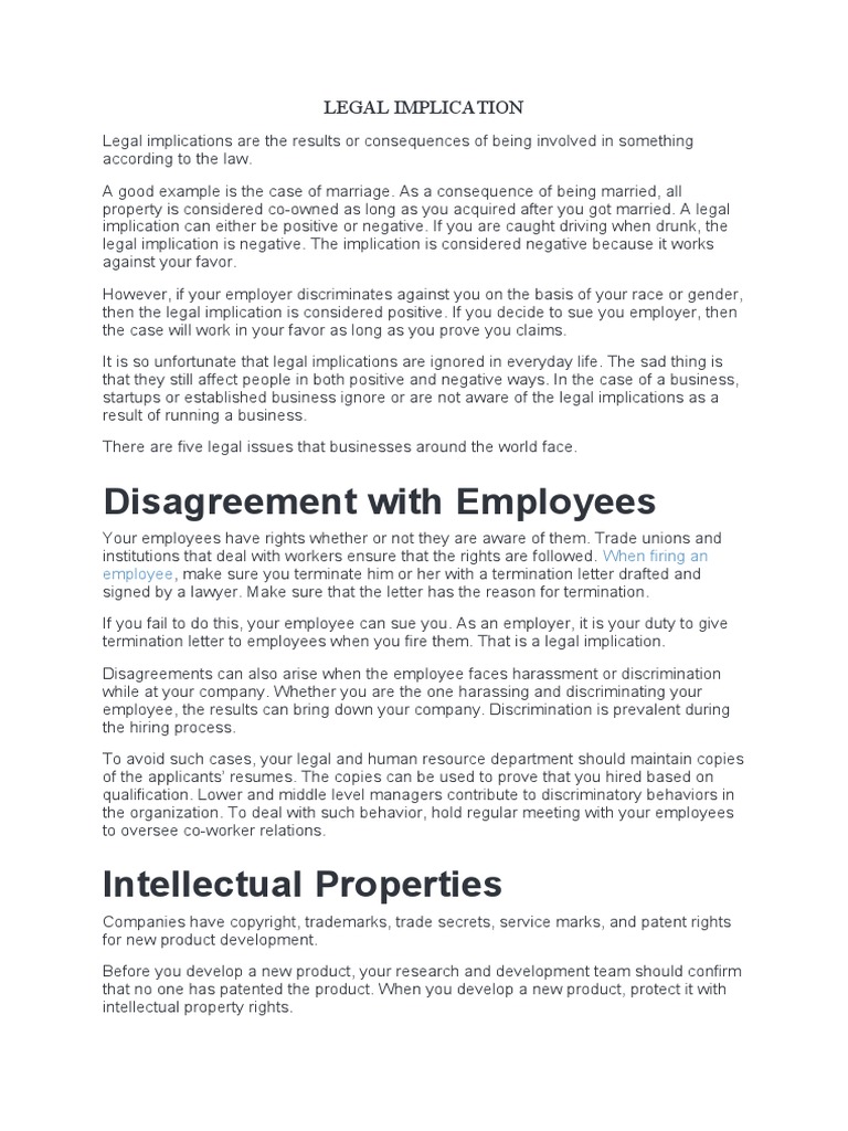 Disagreement With Employees: Legal Implication | PDF | Intellectual ...