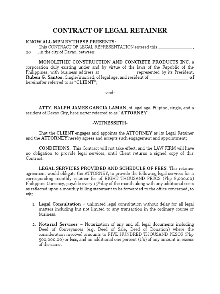 Legal Retainer Agreement | PDF | Lawyer | Notary Public