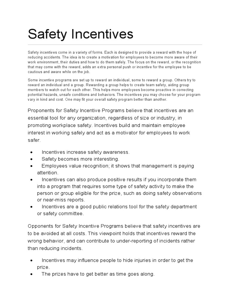 Safety Incentive Program Ideas