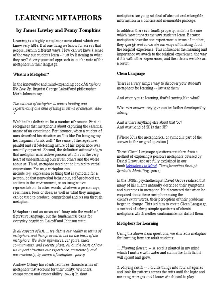 Learning Metaphors by James Lawley and Penny Tompkins PDF Harry Potter