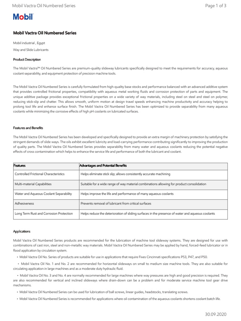GL XX Mobil Vactra Oil Numbered Series PDF | PDF | Exxon Mobil | Lubricant