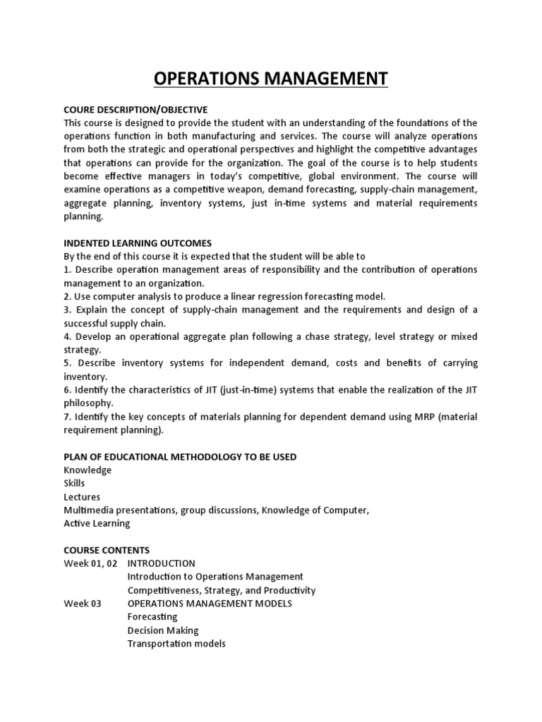 Operation Courses | PDF | Entrepreneurship | Supply Chain Management