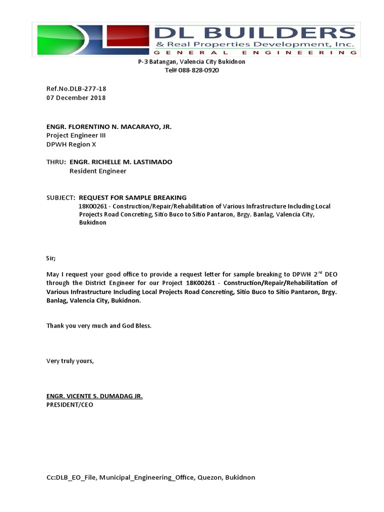 Request for Sample Breaking - Project 18K00261 | PDF | Home & Garden