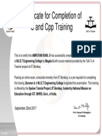 Certificate For Completion of C and CPP Training: September 22nd 2017