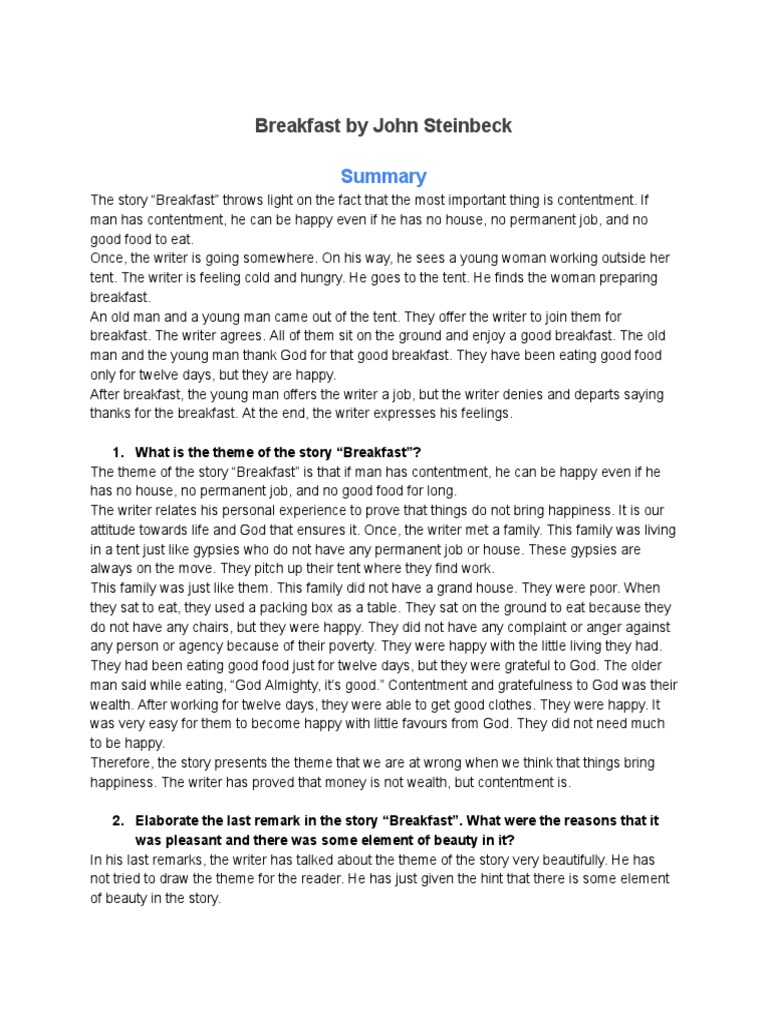 Breakfast by John Steinbeck PDF Contentment Writers