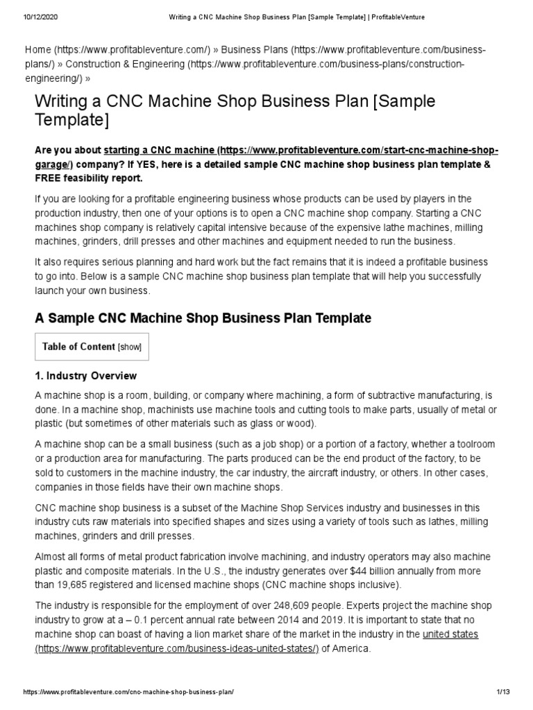 Writing A CNC Machine Shop Business Plan PDF