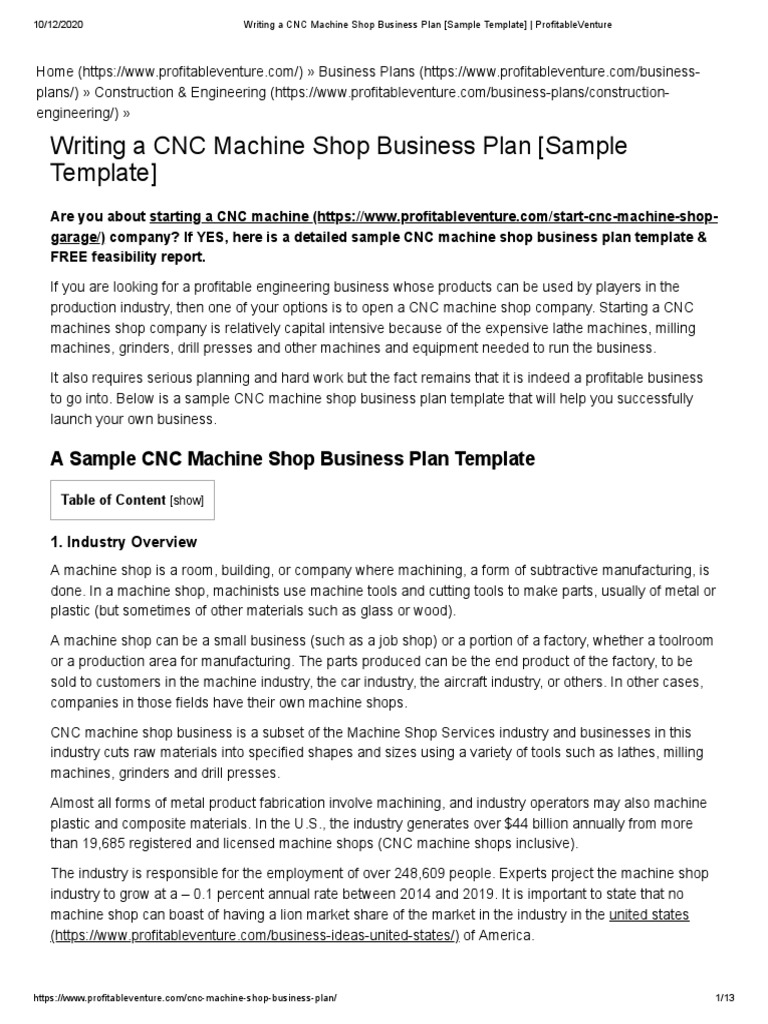 machine shop business plan pdf