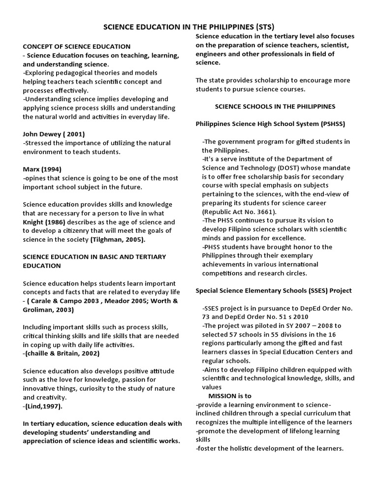 Current State of Science Education in the Philippines | PDF | Science ...