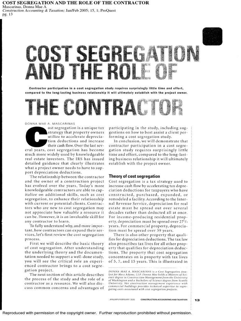 Cost Segregation and The Role PDF