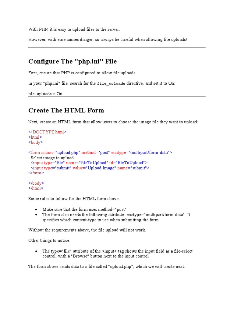 PHP File Upload Guide with HTML Form | PDF | Computer File | Computer Data