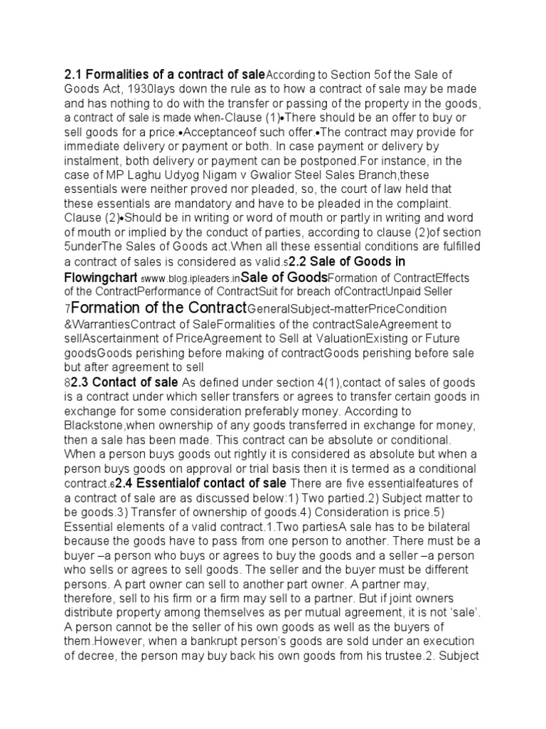 Formation of The Contract | PDF | Sales | Civil Law (Legal System)