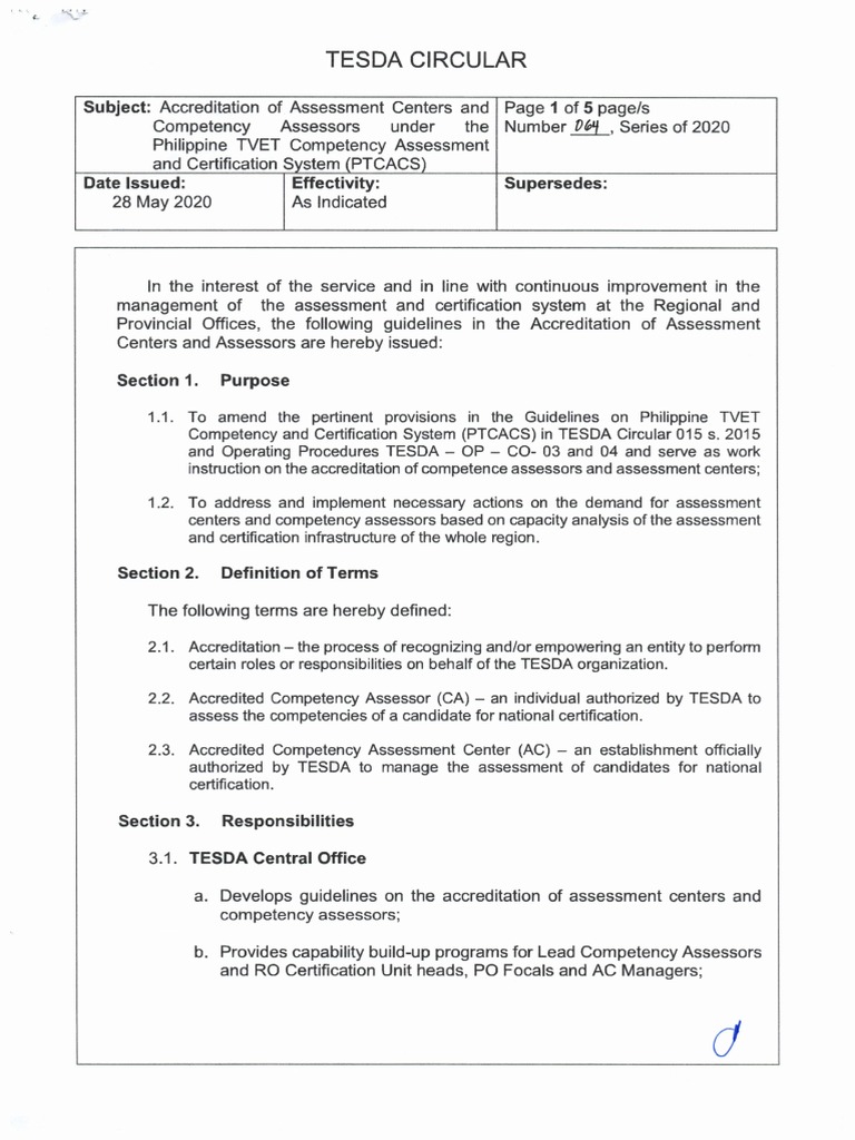TESDA Circular No. 064 2020 PDF | PDF | Certification | Government
