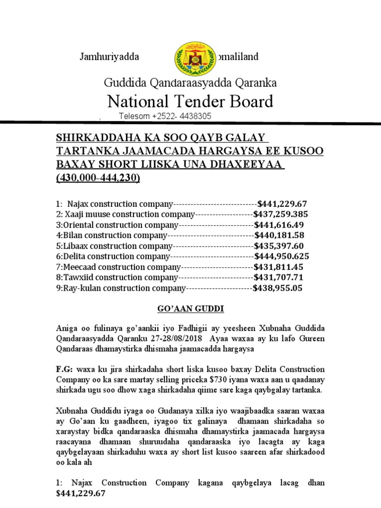 National Tender Board Guddida Qandaraasyadda Qaranka PDF