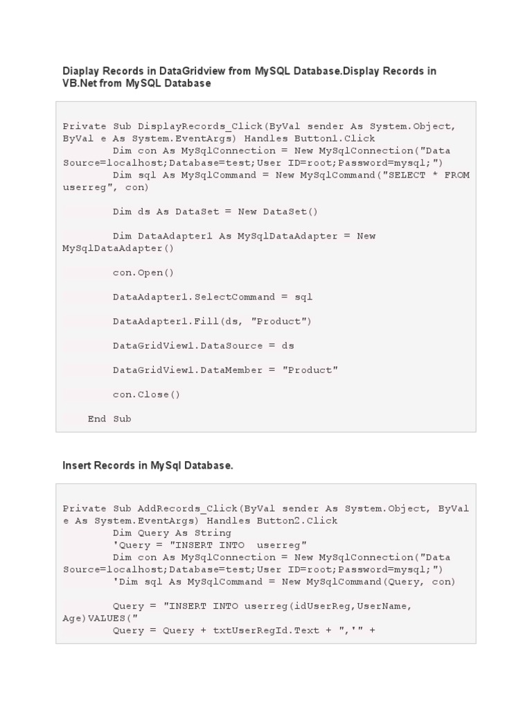 MySQL Database CRUD in VB.Net | PDF | Databases | Information Retrieval