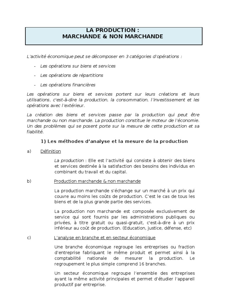 Difference Production Marchande Et Non Marchande Econimie- Production marchande & non marchande