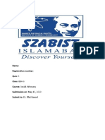 Name: Registration Number: Quiz: 3 Class: BBA-6 Course: Social Advocacy Submission On: May 13, 2020 Submit To: Dr. Iffat Rasool