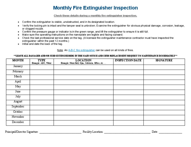Monthly Fire Extinguisher Inspection Log | PDF