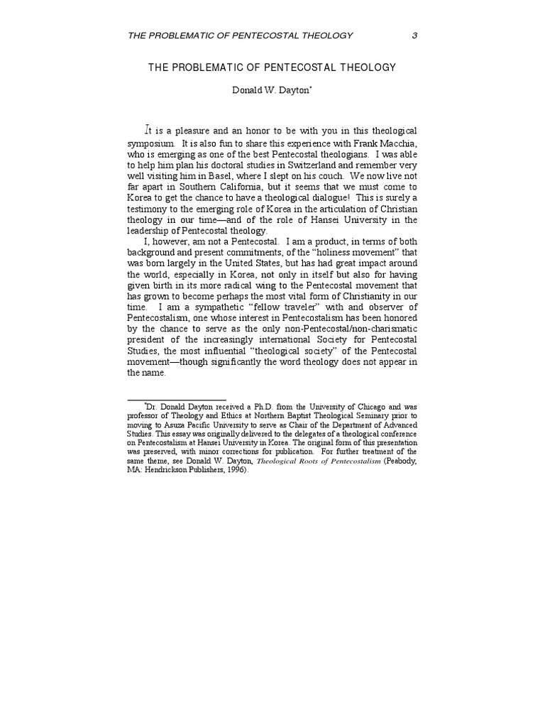 The Problematic of Pentecostal Theology | PDF | Pentecostalism ...