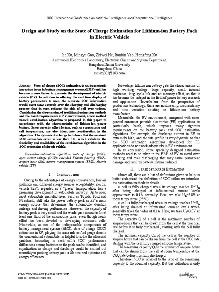 Design and Study On The State of Charge Estimation For Lithium-Ion ...