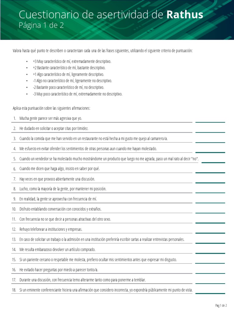 Cuestionario de Asertividad de Rathus | PDF | Sicología