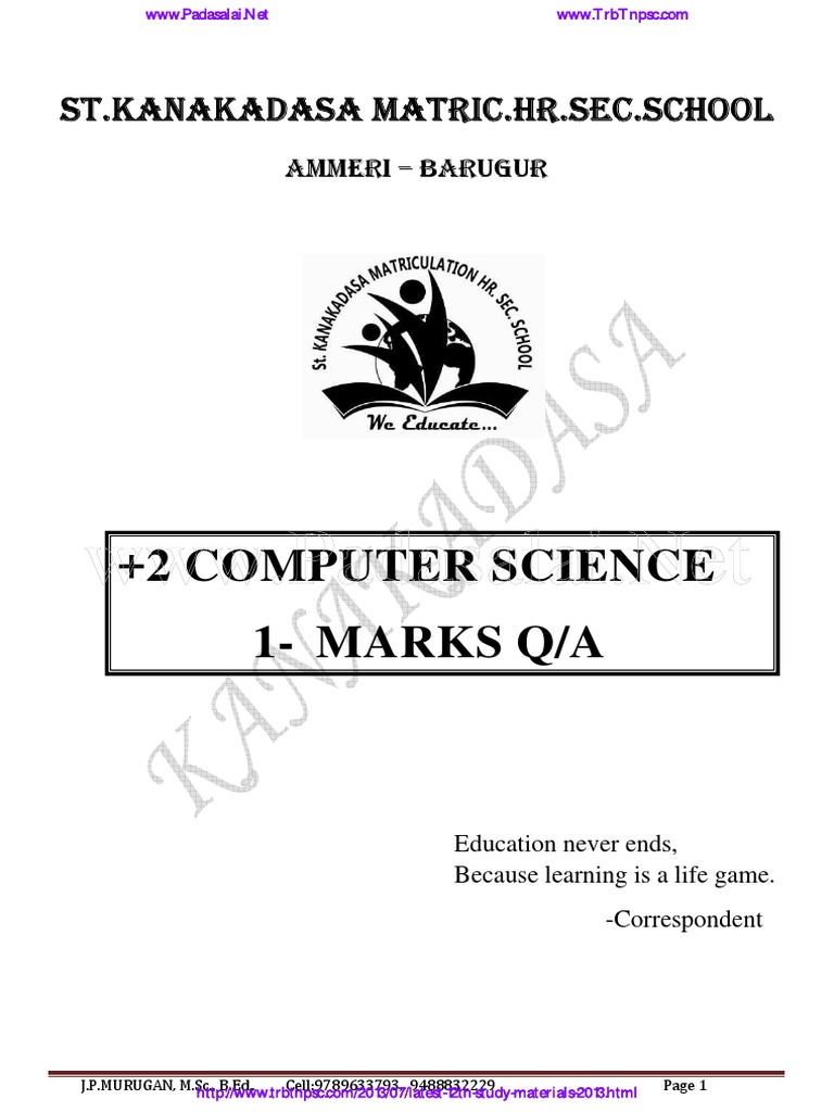 12th Computer Science 1 Mark Questions em PDF | PDF | Keyboard Shortcut ...