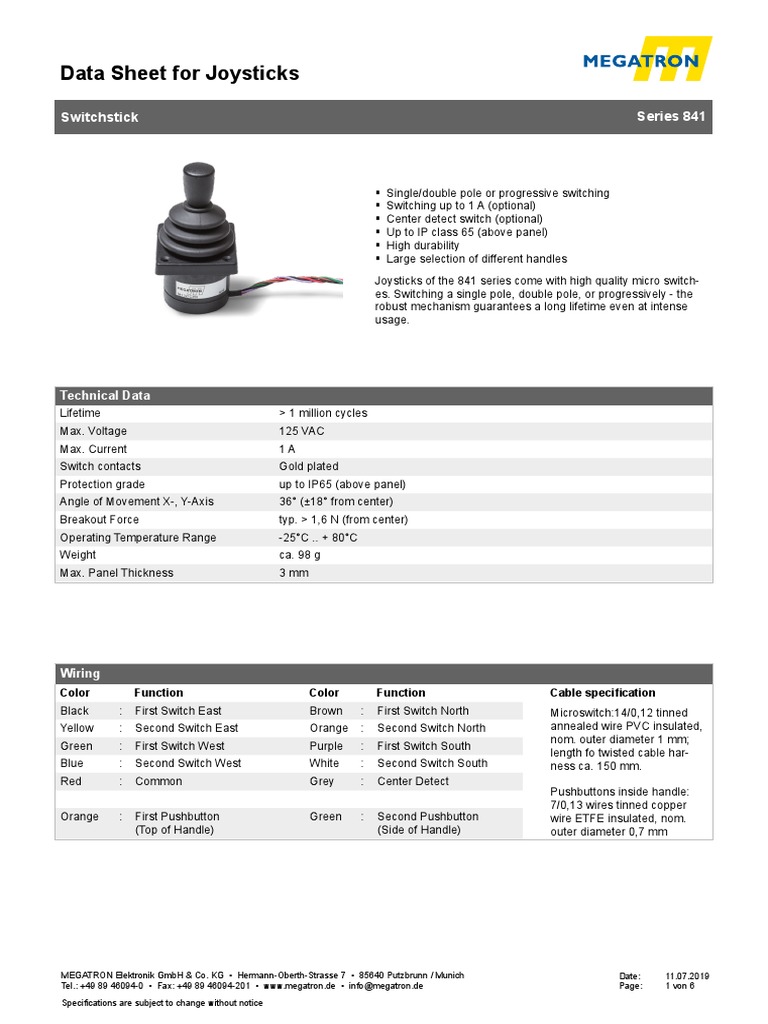 APEM 2-Axis Joystick Switch Conical, Progressive, IP65 125V ac