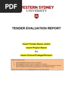 Tender Evaluation Report: Insert Tender Name And/or Insert Project Name