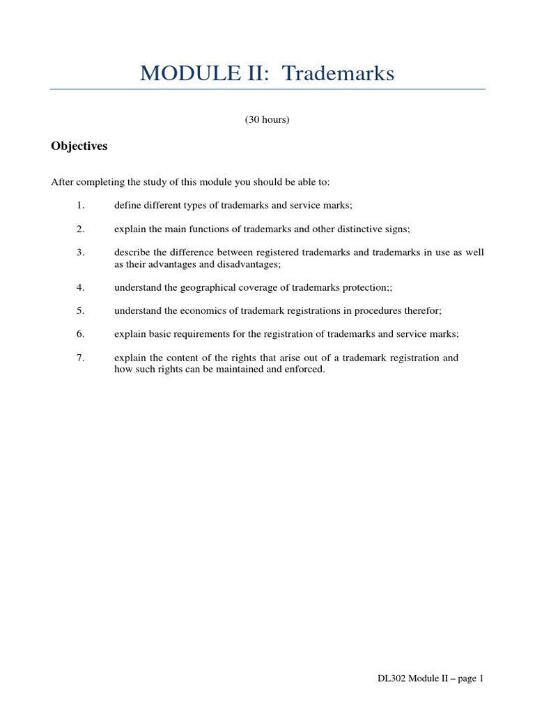 MODULE II: Trademarks: Objectives | PDF | Trips Agreement | Trademark